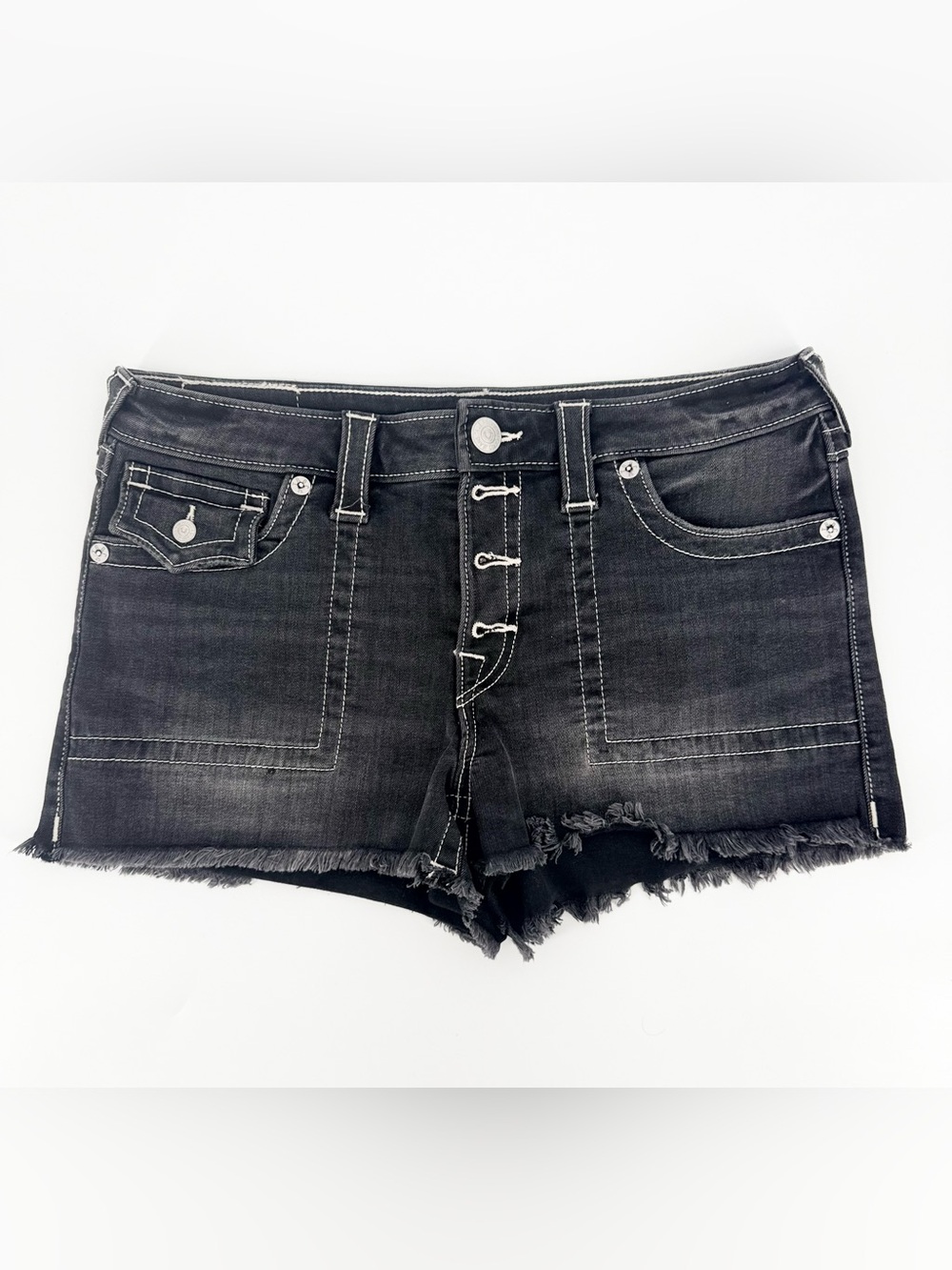 True Religion Dark Wash Denim Shorts Women’s Size 30 NWOT Frayed Hem